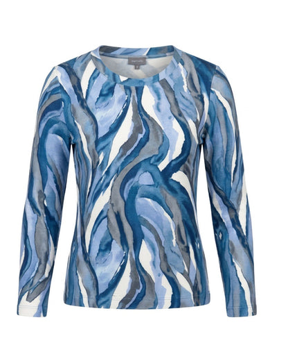 Marinello damesshirt van ribbelstof met ronde hals en driekwartmouwen verkrijgbaar bij Marijke Mode