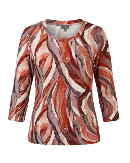 Marinello damesshirt van ribbelstof met ronde hals en driekwartmouwen verkrijgbaar bij Marijke Mode