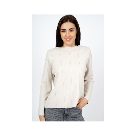 Marinello damestrui met subtiel zilverdraad aan de voorkant, ronde hals en zachte kwaliteit – verkrijgbaar in unikleur beige, bordeauxrood en zwart bij Marijke-Mode.