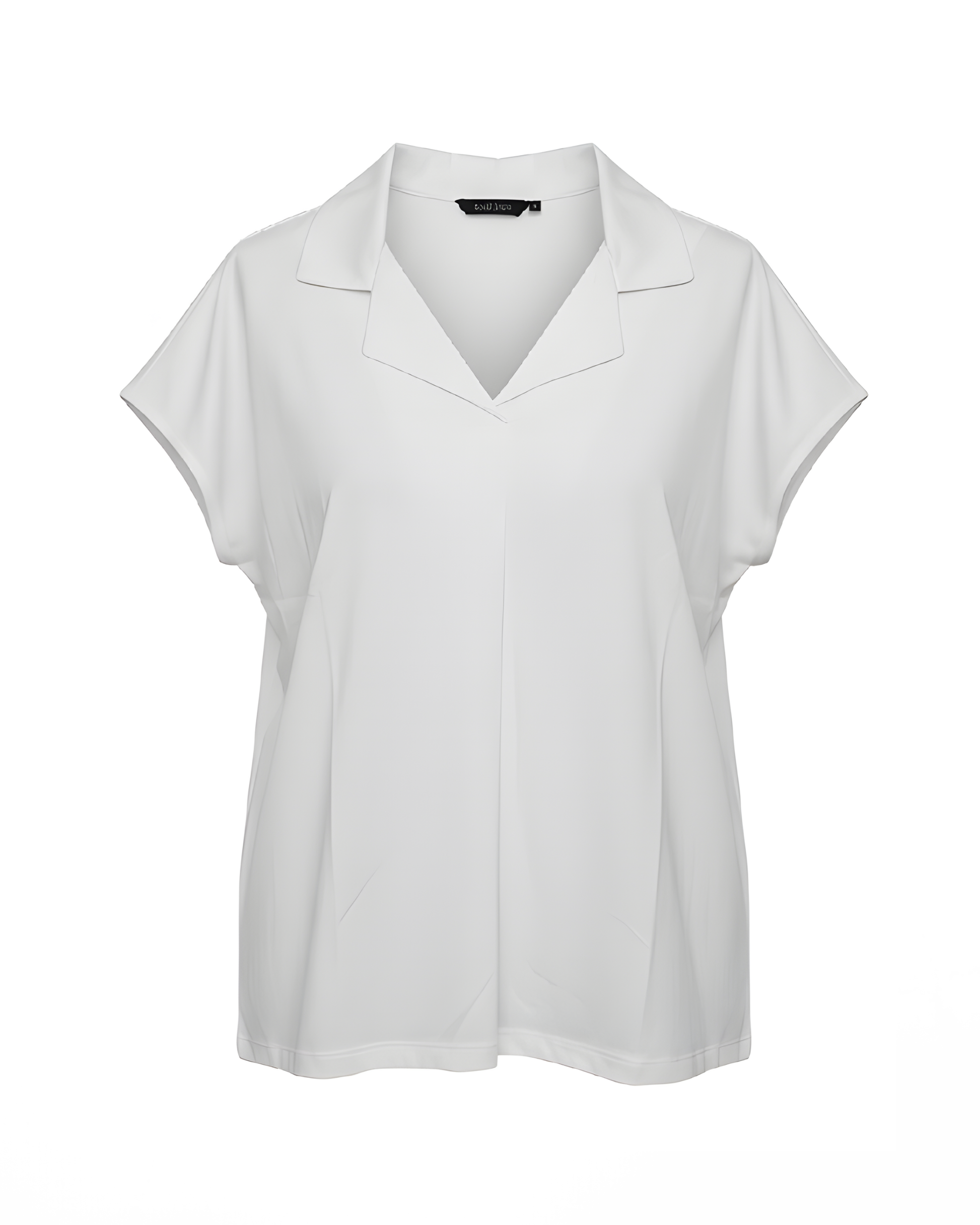 Marinello polo-top unikleur beige met platte V-hals en korte kapmou bij Marijke Mode