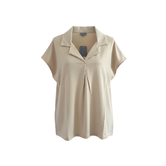 Marinello polo-top unikleur beige met platte V-hals en korte kapmou