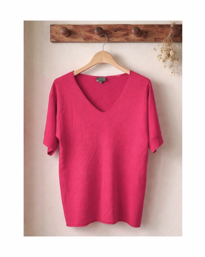 tshirt uni kleur v hals merk marinello bij Marijke Mode