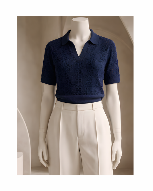 marinello gehaakt poloshirt met kraag v hals korte mouw bij marijke mode