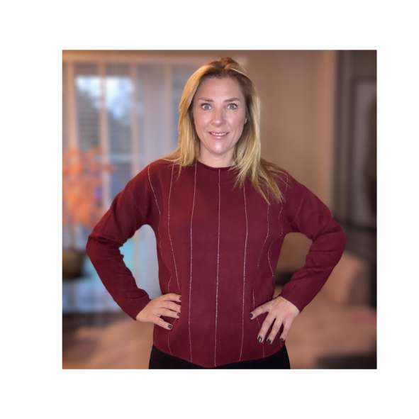 Marinello damestrui met subtiel zilverdraad aan de voorkant, ronde hals en zachte viscosemix – verkrijgbaar in unikleur beige, bordeauxrood en zwart bij Marijke-Mode.