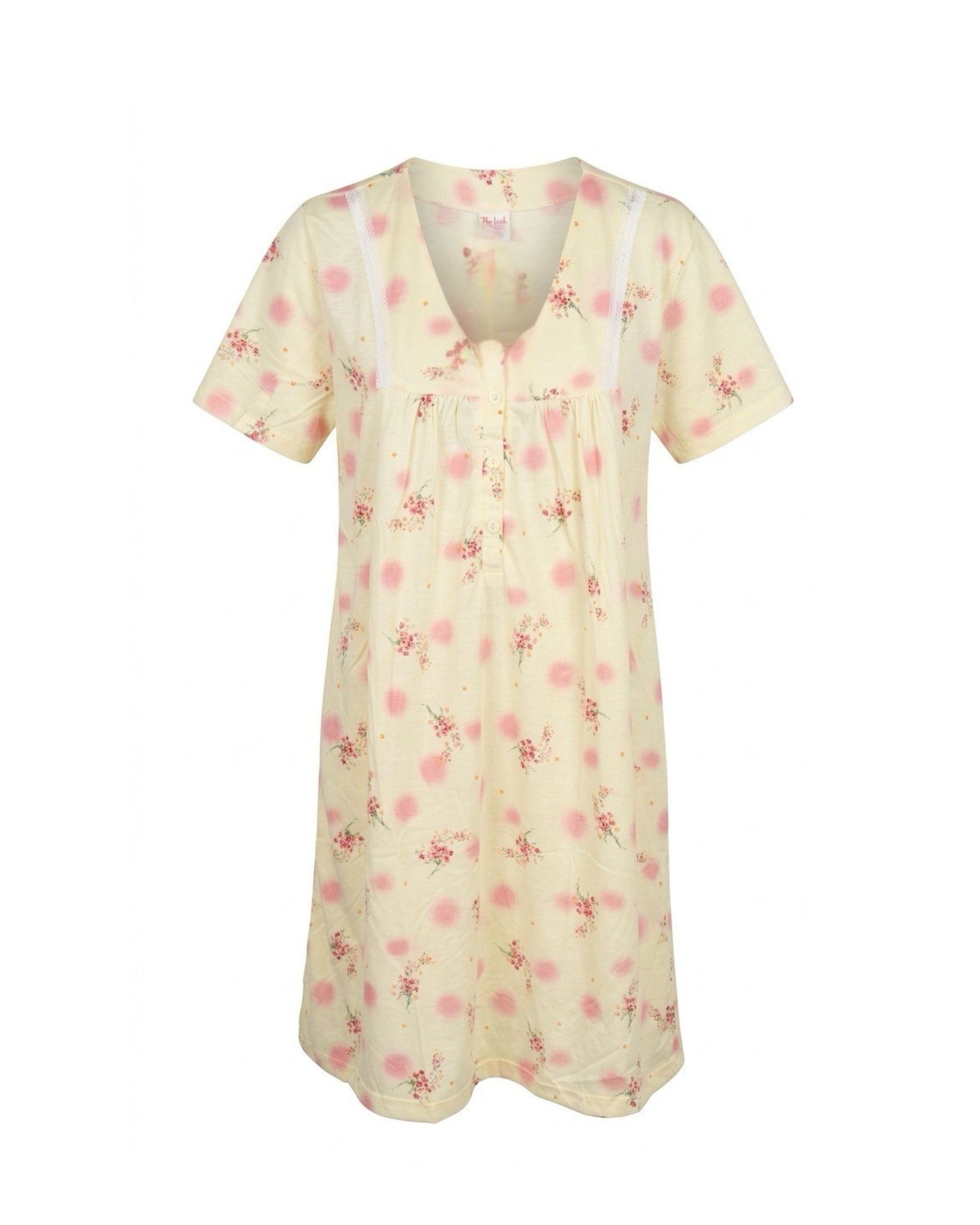 Lichtblauwe dames nachtjapon van 100% katoen met bloemenprint verkocht door Marijke Mode