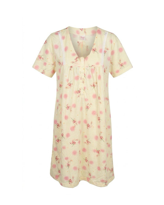 Lichtblauwe dames nachtjapon van 100% katoen met bloemenprint verkocht door Marijke Mode
