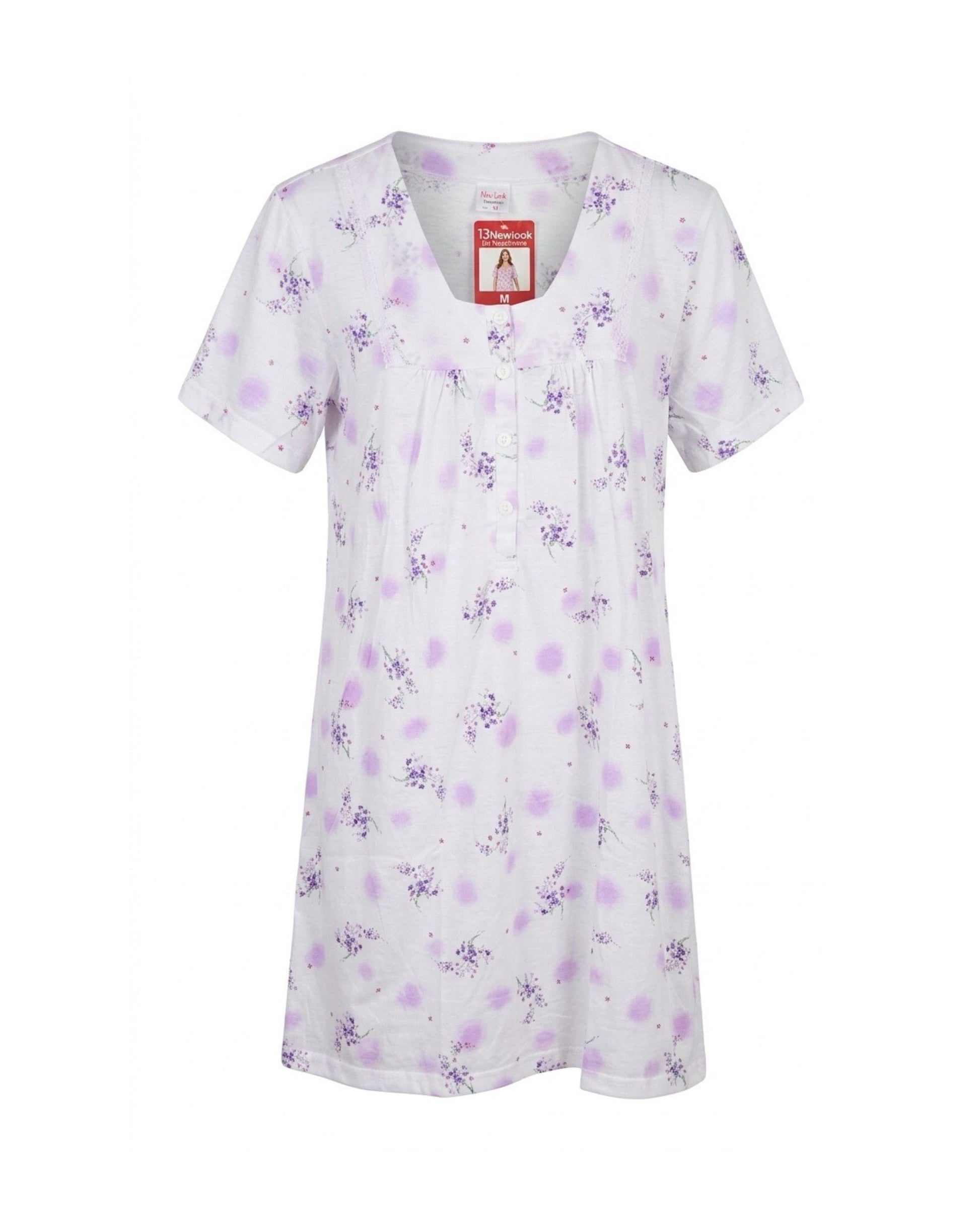 Lichtblauwe dames nachtjapon van 100% katoen met bloemenprint verkocht door Marijke Mode