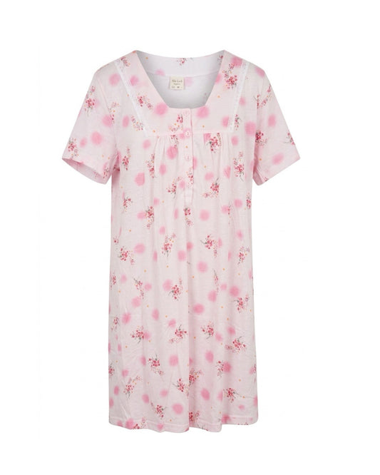 Lichtblauwe dames nachtjapon van 100% katoen met bloemenprint verkocht door Marijke Mode