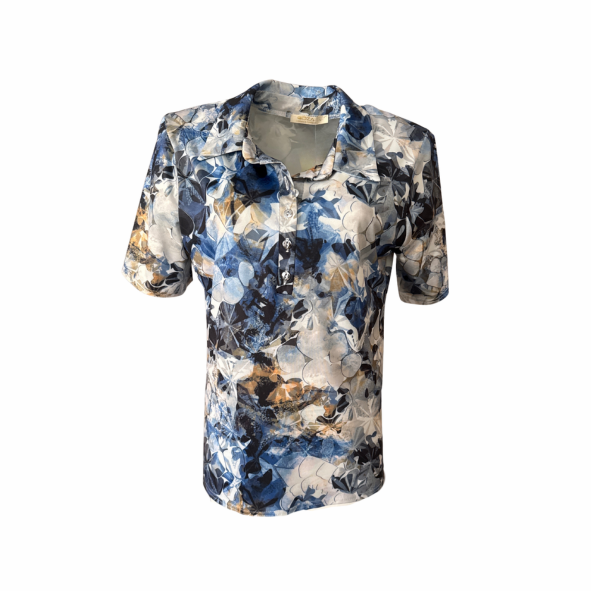 Poloshirt Bloem Blauw Geel
