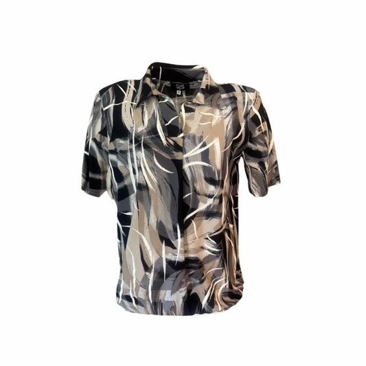 poloshirt met kraag en v hals en elastiek aan de onderzijde gemaakt van viscose.