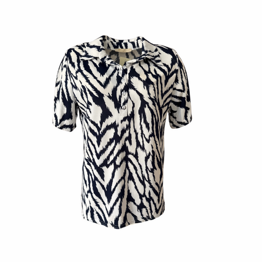 Poloshirt Print Donkerblauw Wit