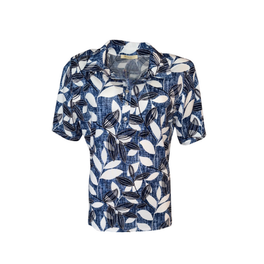 poloshirt raffblauw met kraag en korte mouwen dames. verkrijgbaar bij dames mode in den haag