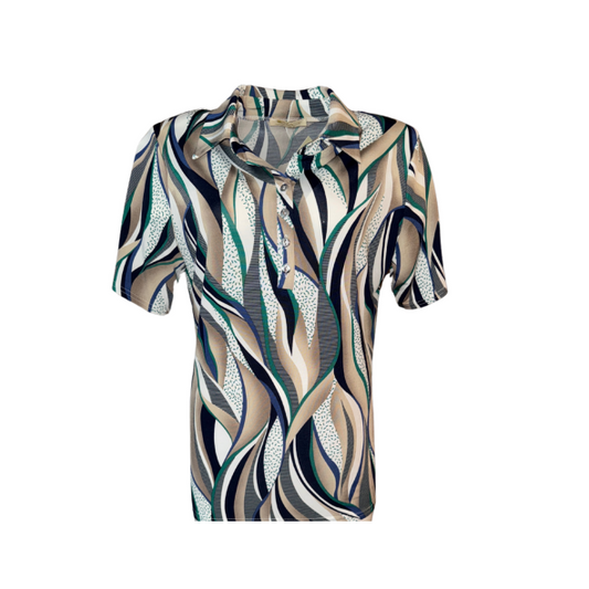 poloshirt raffblauw met kraag en korte mouwen dames. verkrijgbaar bij dames mode in den haag