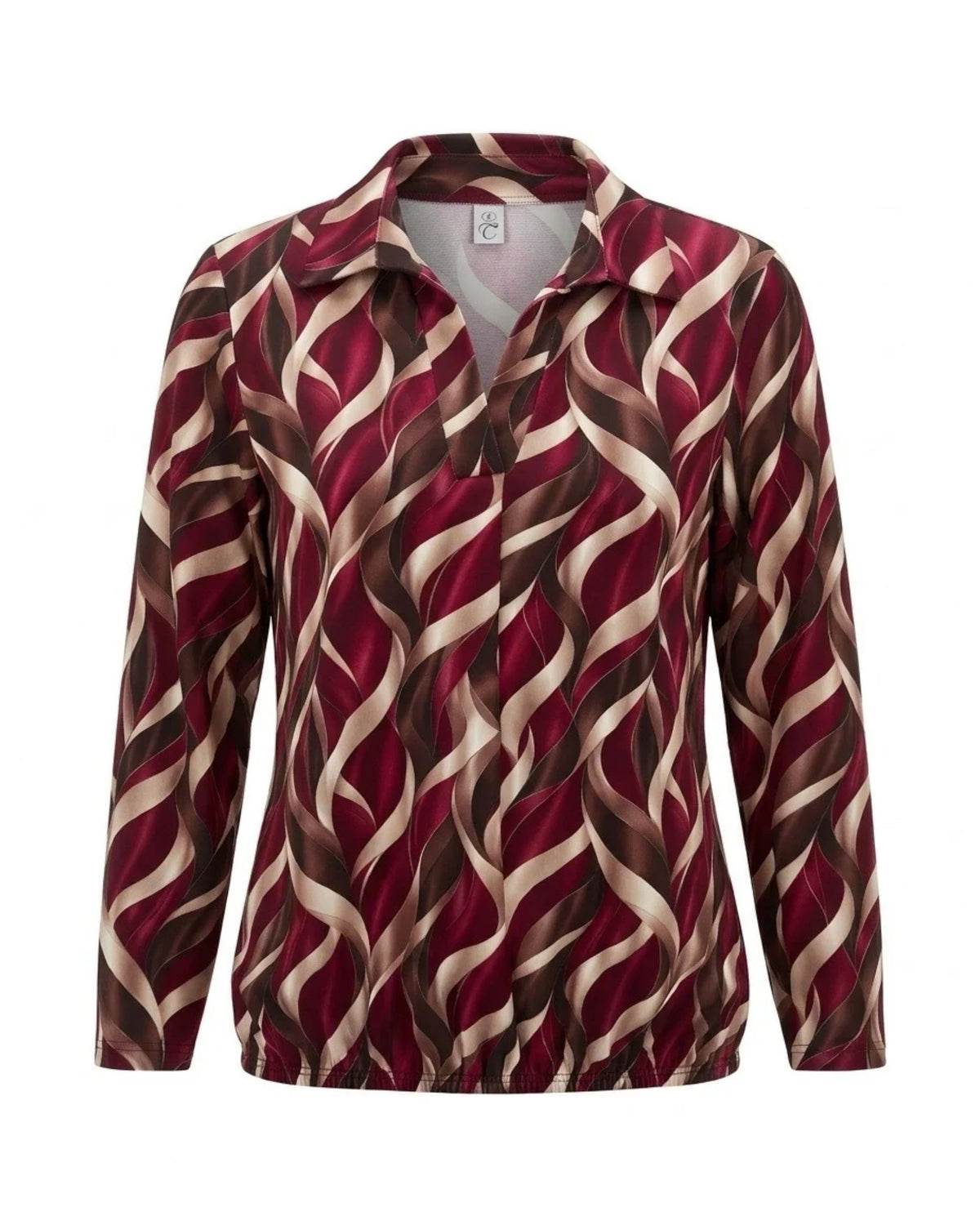 Blouson poloshirt met kraagje, bescheiden V-hals, lange mouwen en elastiek aan de onderkant.