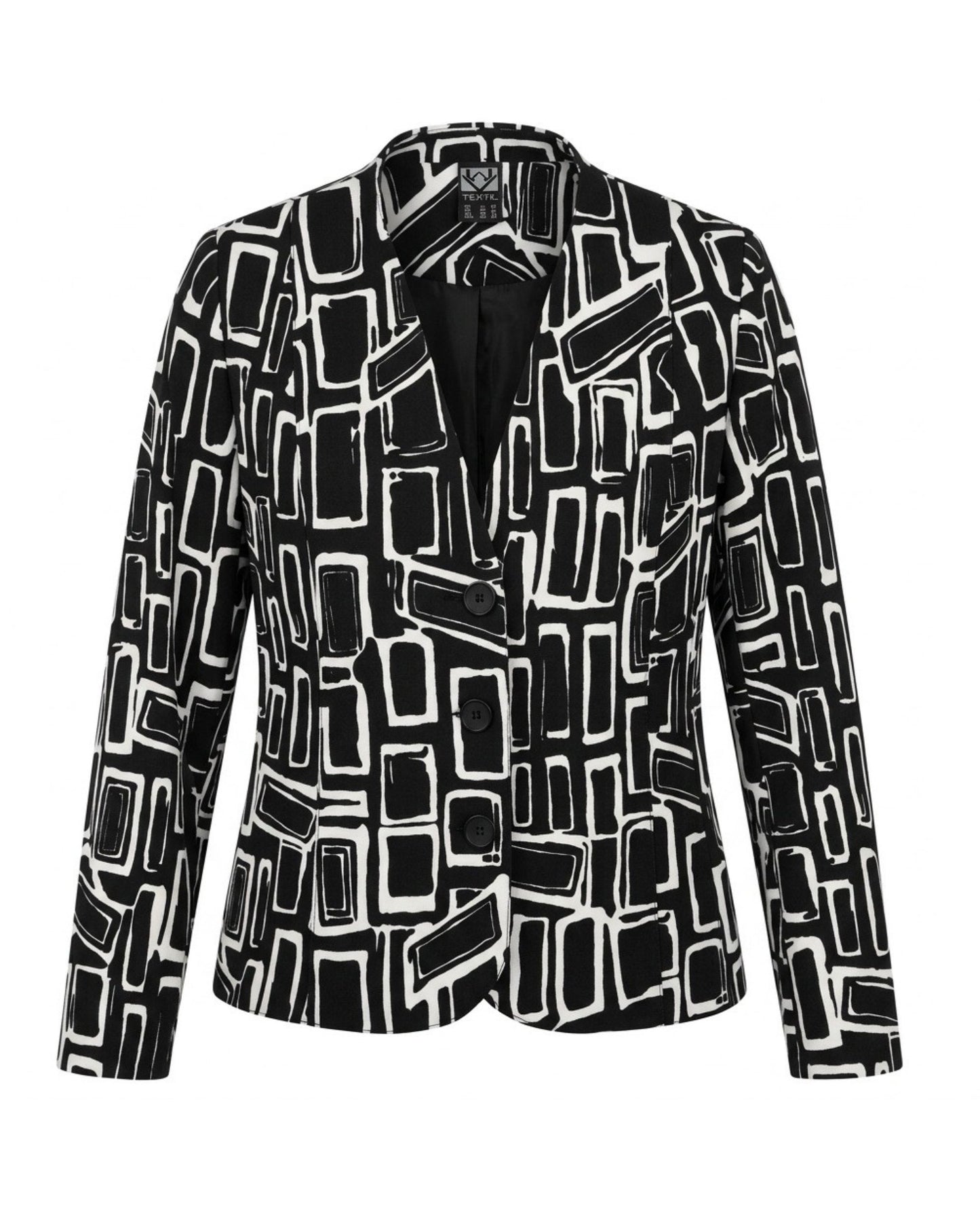 Sensia Fashion gevoerd blazerjasje dames zwart-wit met ronde hals en drie knopen – Marijke Mode