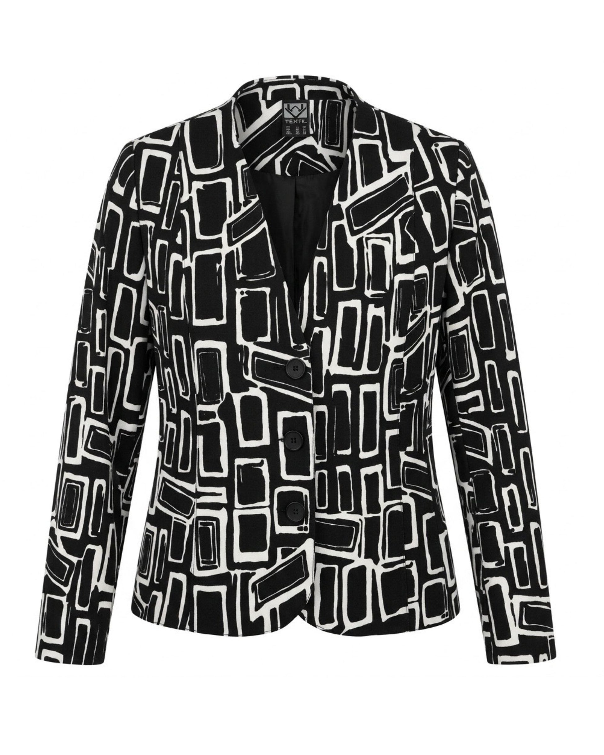 Sensia Fashion gevoerd blazerjasje dames zwart-wit met ronde hals en drie knopen – Marijke Mode