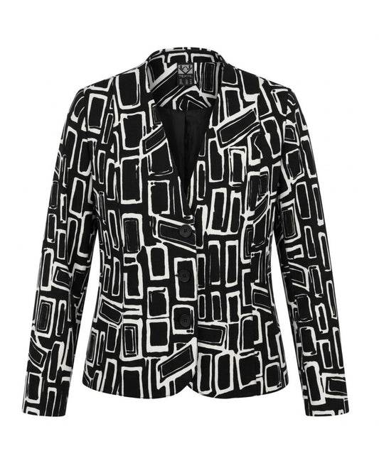 Sensia Fashion gevoerd blazerjasje dames zwart-wit met ronde hals en drie knopen – Marijke Mode