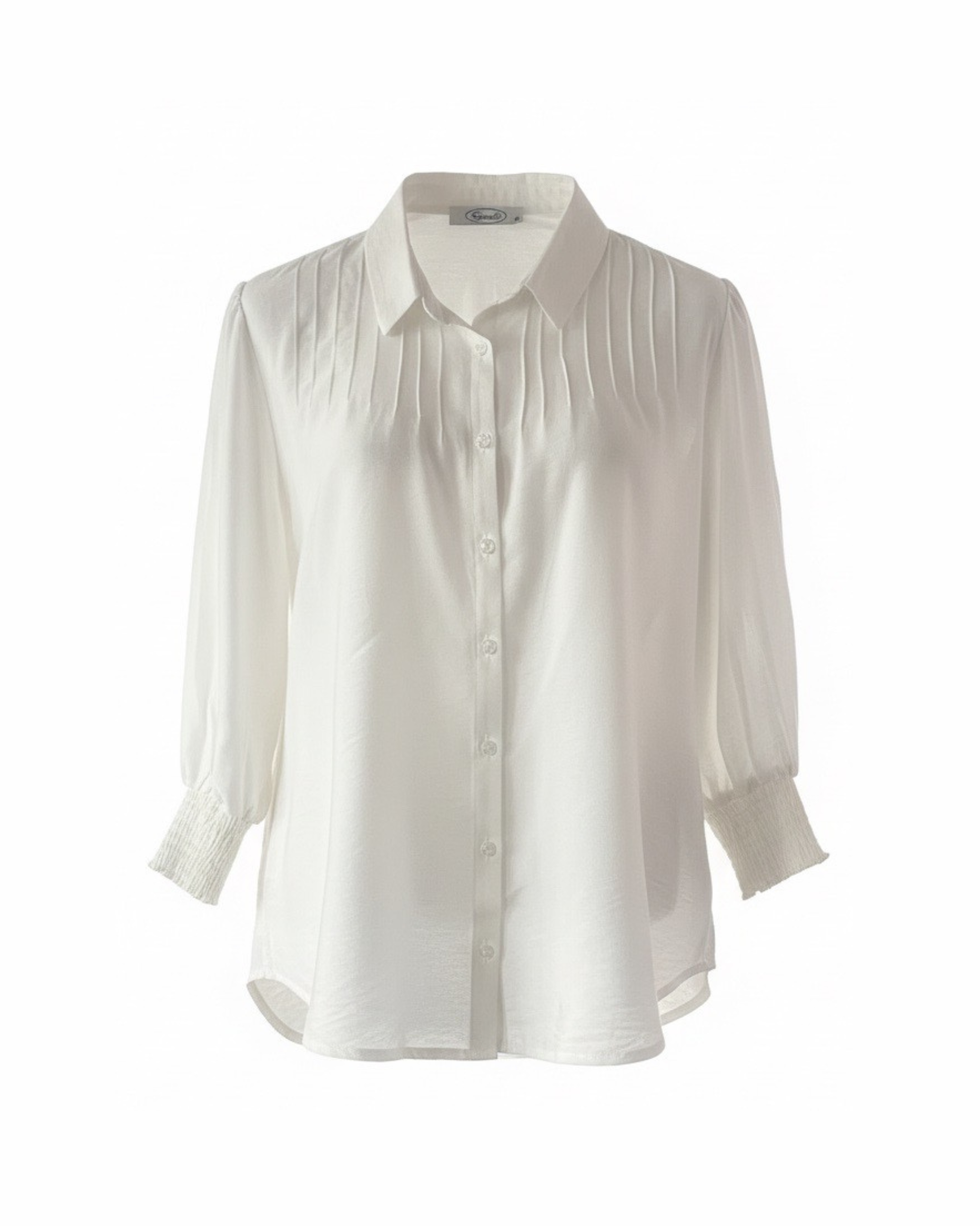 Sensia Fashion Anjetta blouse met kraag, knopen en driekwart gesmokte mouwen