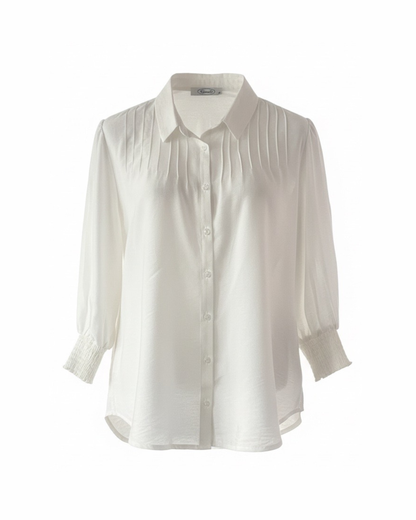 Sensia Fashion Anjetta blouse met kraag, knopen en driekwart gesmokte mouwen