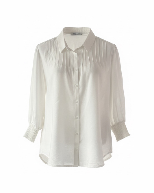 Sensia Fashion Anjetta blouse met kraag, knopen en driekwart gesmokte mouwen