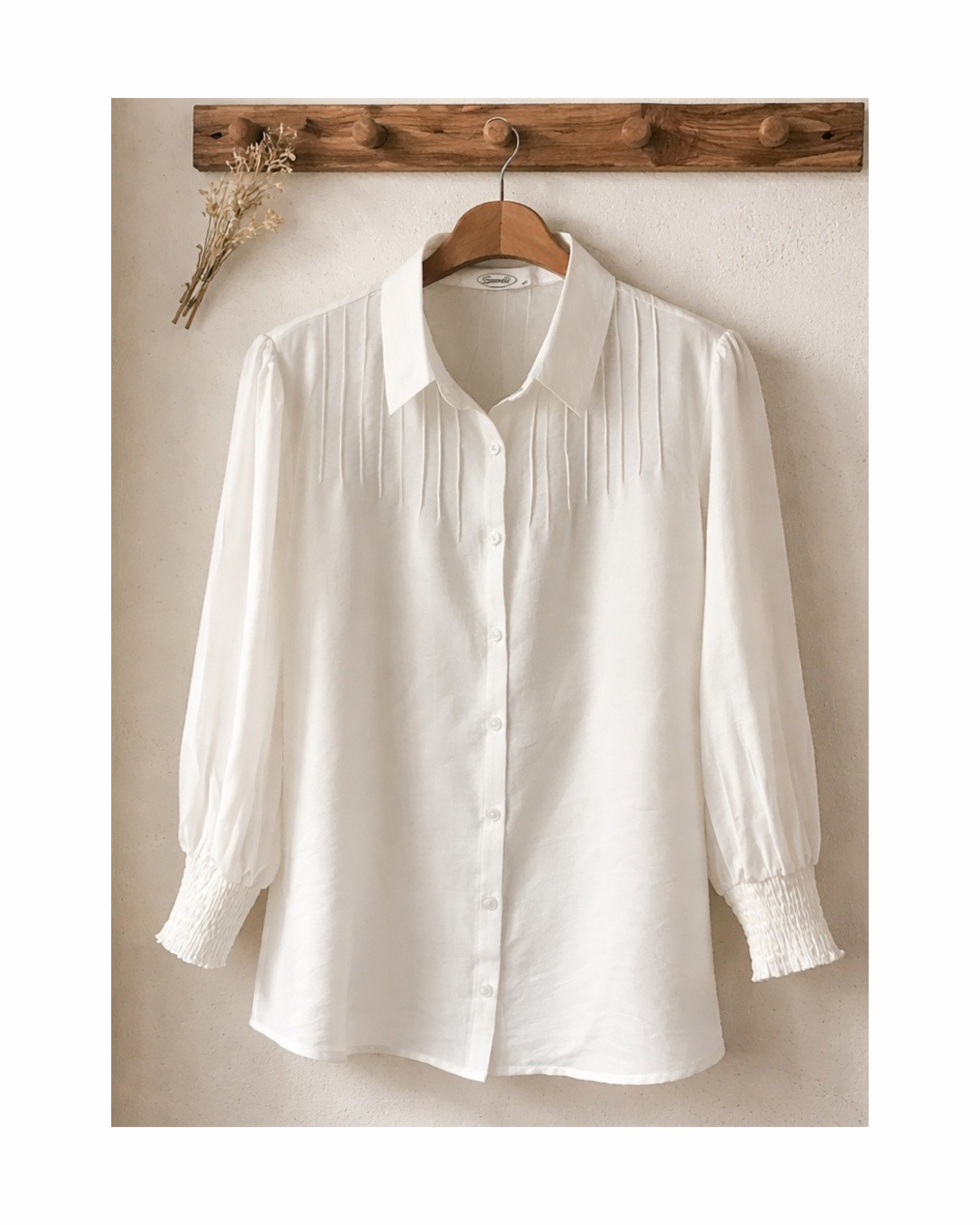 Sensia Fashion Anjetta blouse met kraag, knopen en driekwart gesmokte mouwen