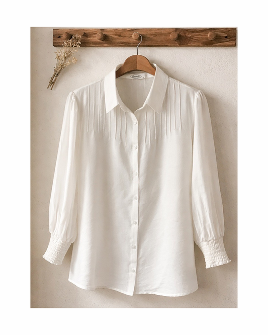 Sensia Fashion Anjetta blouse met kraag, knopen en driekwart gesmokte mouwen