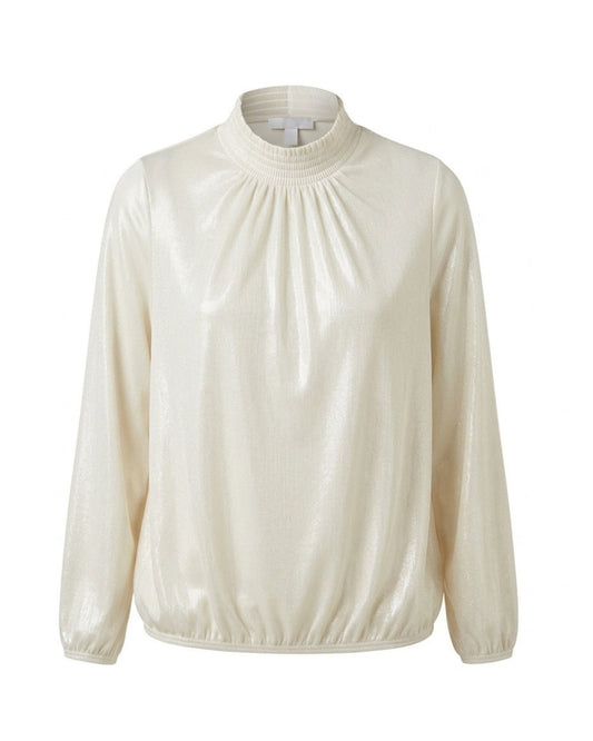Sensia Fashion Alexia velvet koltop met gesmokte kraag, lange mouwen en elastiek bij de polsen en onderzijde, verkrijgbaar bij Marijke Mode.