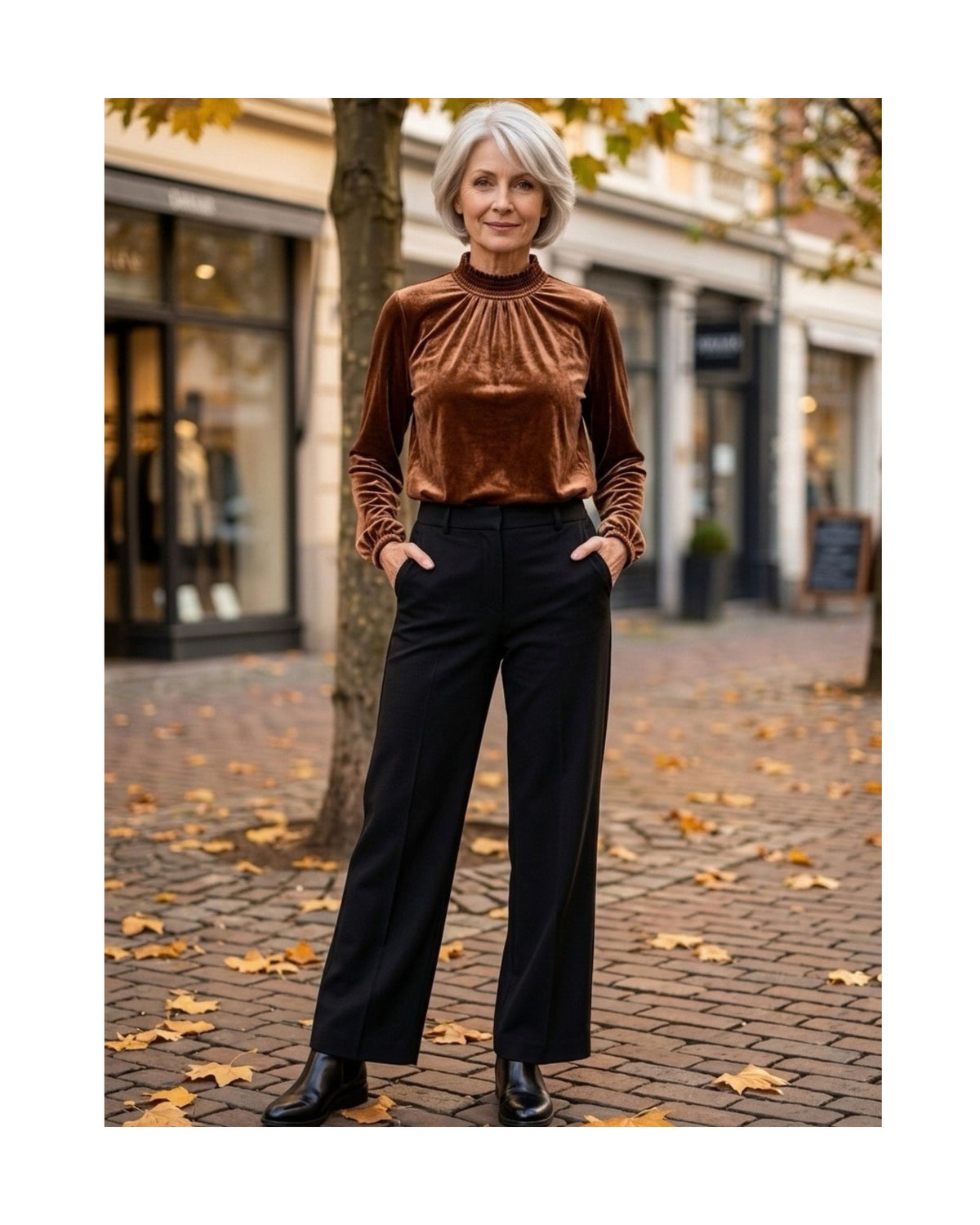 Sensia Fashion Alexia velvet koltop met gesmokte kraag, lange mouwen en elastiek bij de polsen en onderzijde, verkrijgbaar bij Marijke Mode.