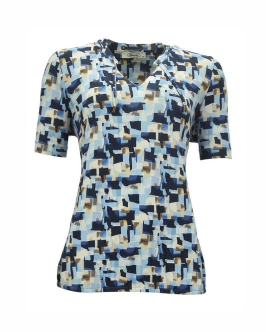 Sensia Fashion Blouson Barby Koningsblauw Camel Blokjes Met Koordje bij Marijke Mode