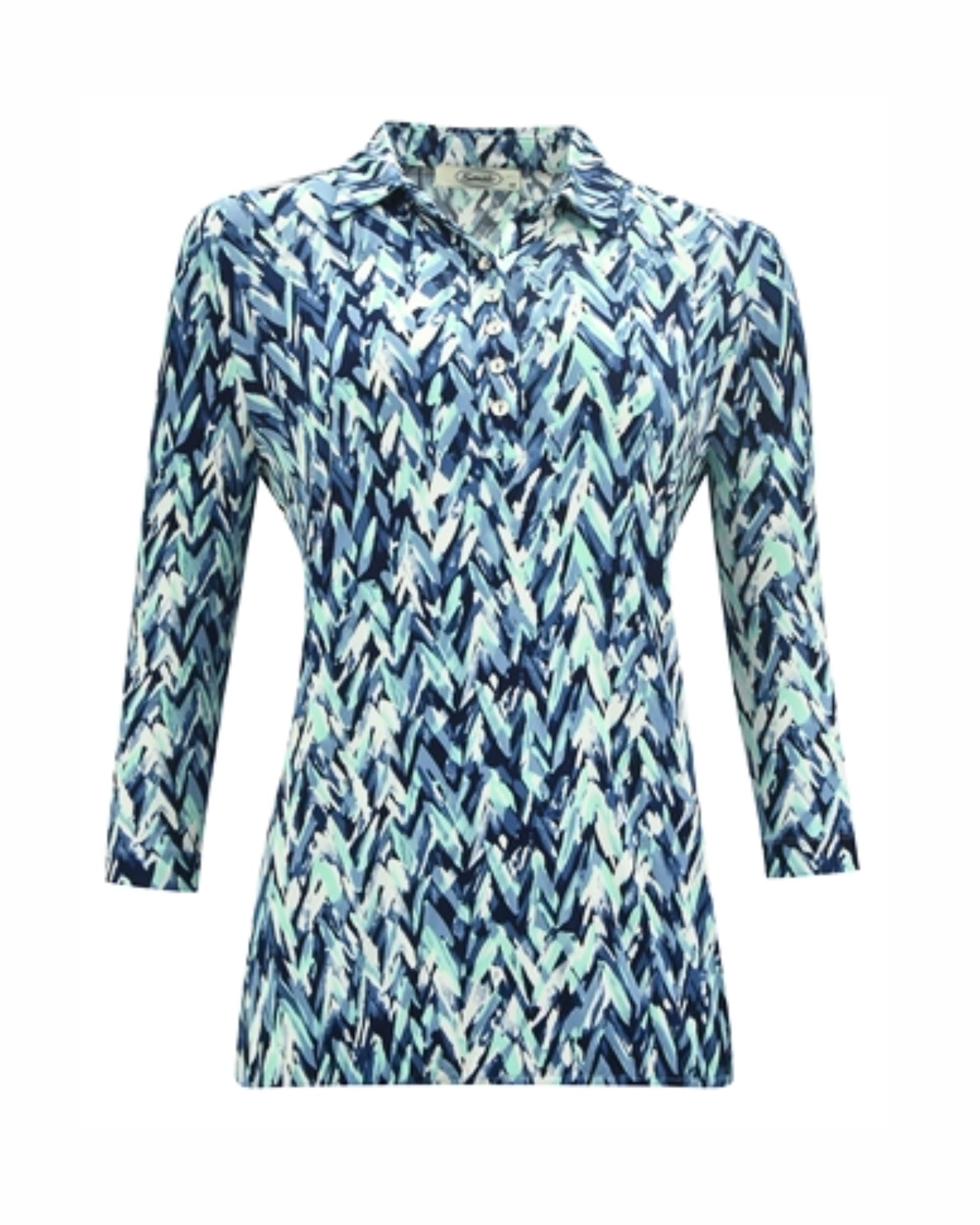 Sensia Fashion Blouson Shirt Pippy Met Polokraag En Driekwart Mouwen bij marijke mode