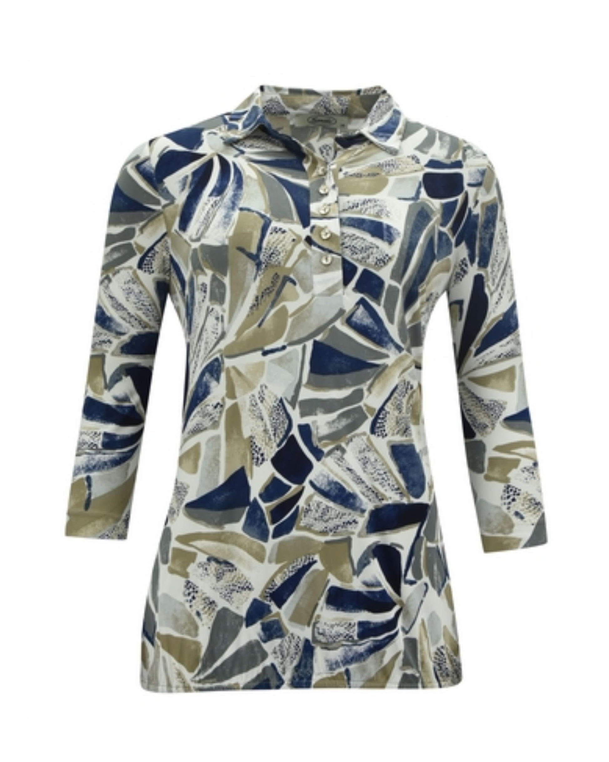 sensia fashion poloshirt net kraag en driekwart mouwen verkijgbaar bij marijke mode