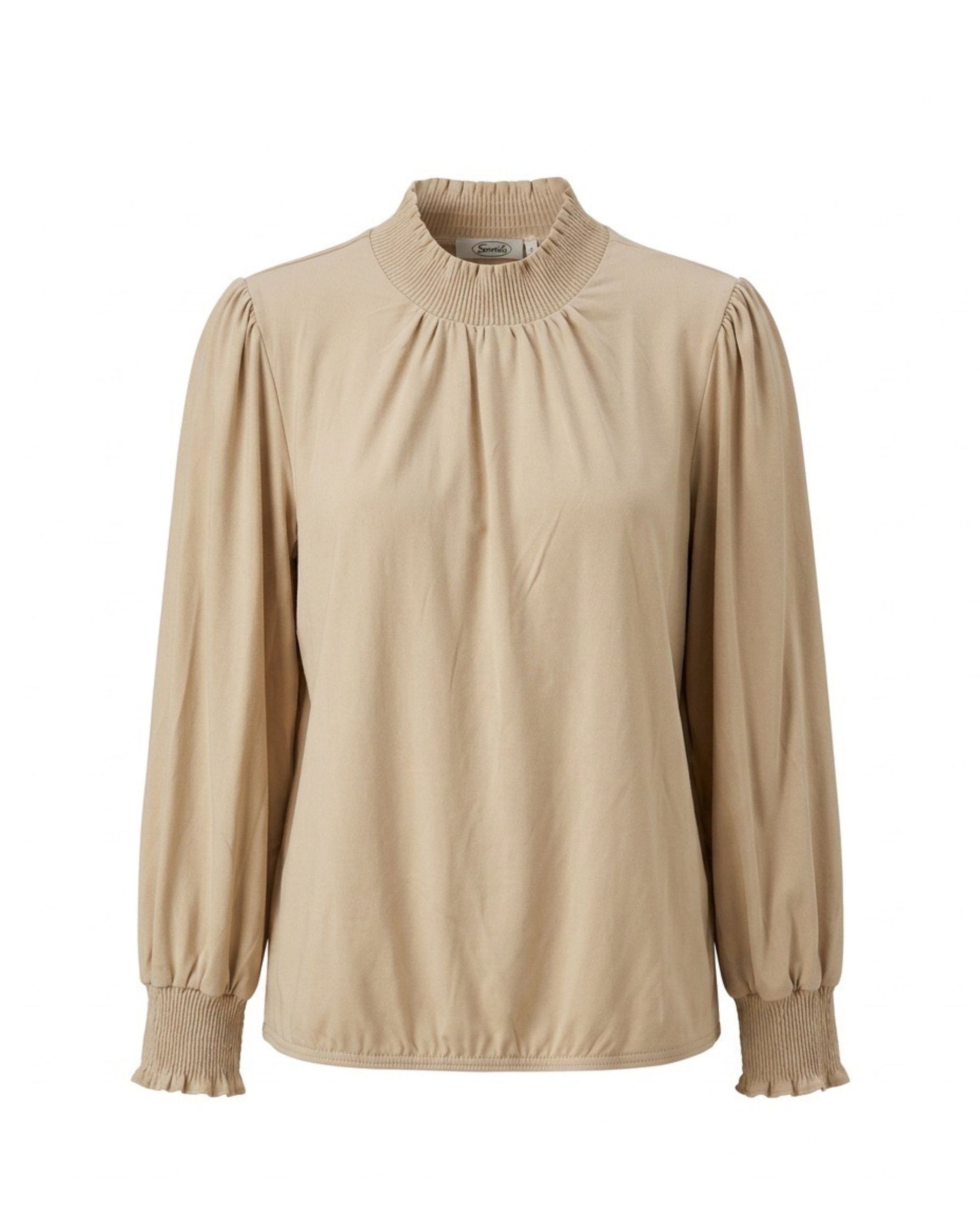 Sensia Fashion top Alexia in effen kleur met gesmokte schouders en mouwen – Marijke Mode