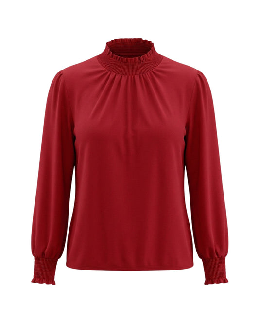 Sensia Blousonshirt Gesmokte Col Uni Bordeaux Rood
