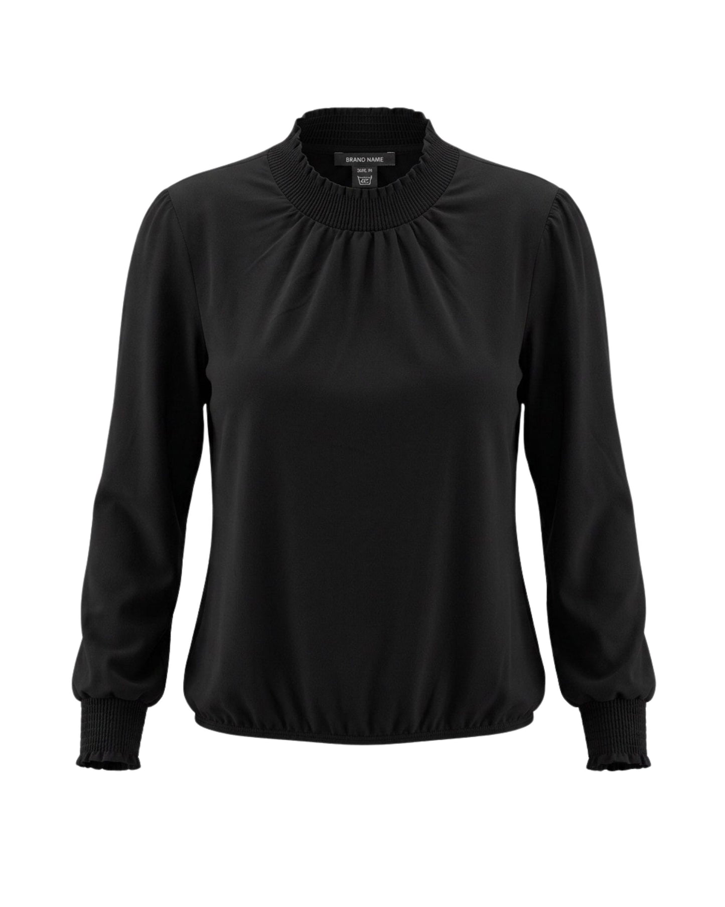 Sensia Blousonshirt Gesmokte Col Uni Zwart