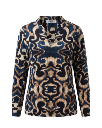 Sensia Fashion blousonshirt Barby met zachte fleece feeling en V-hals, verkrijgbaar bij Marijke Mode.