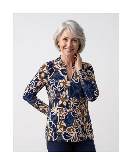 Sensia Fashion blousonshirt Barby met zachte fleece feeling en V-hals, verkrijgbaar bij Marijke Mode.