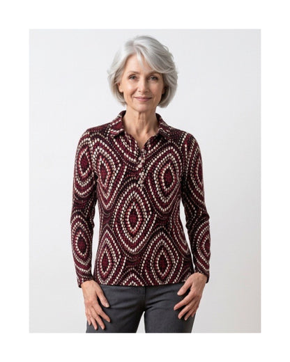 Sensia Fashion dames poloshirt met zachte fleece feeling in najaarskleur, verkrijgbaar bij Marijke Mode.
