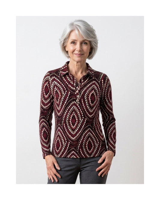 Sensia Fashion dames poloshirt met zachte fleece feeling in najaarskleur, verkrijgbaar bij Marijke Mode.