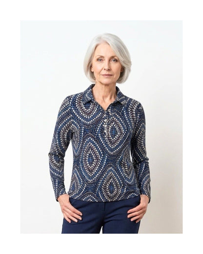 Sensia Fleece Poloshirt Stip Rafblauw Bruin