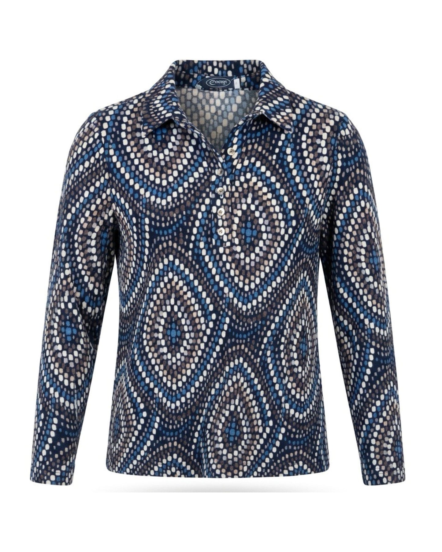 Sensia Fleece Poloshirt Stip Rafblauw Bruin