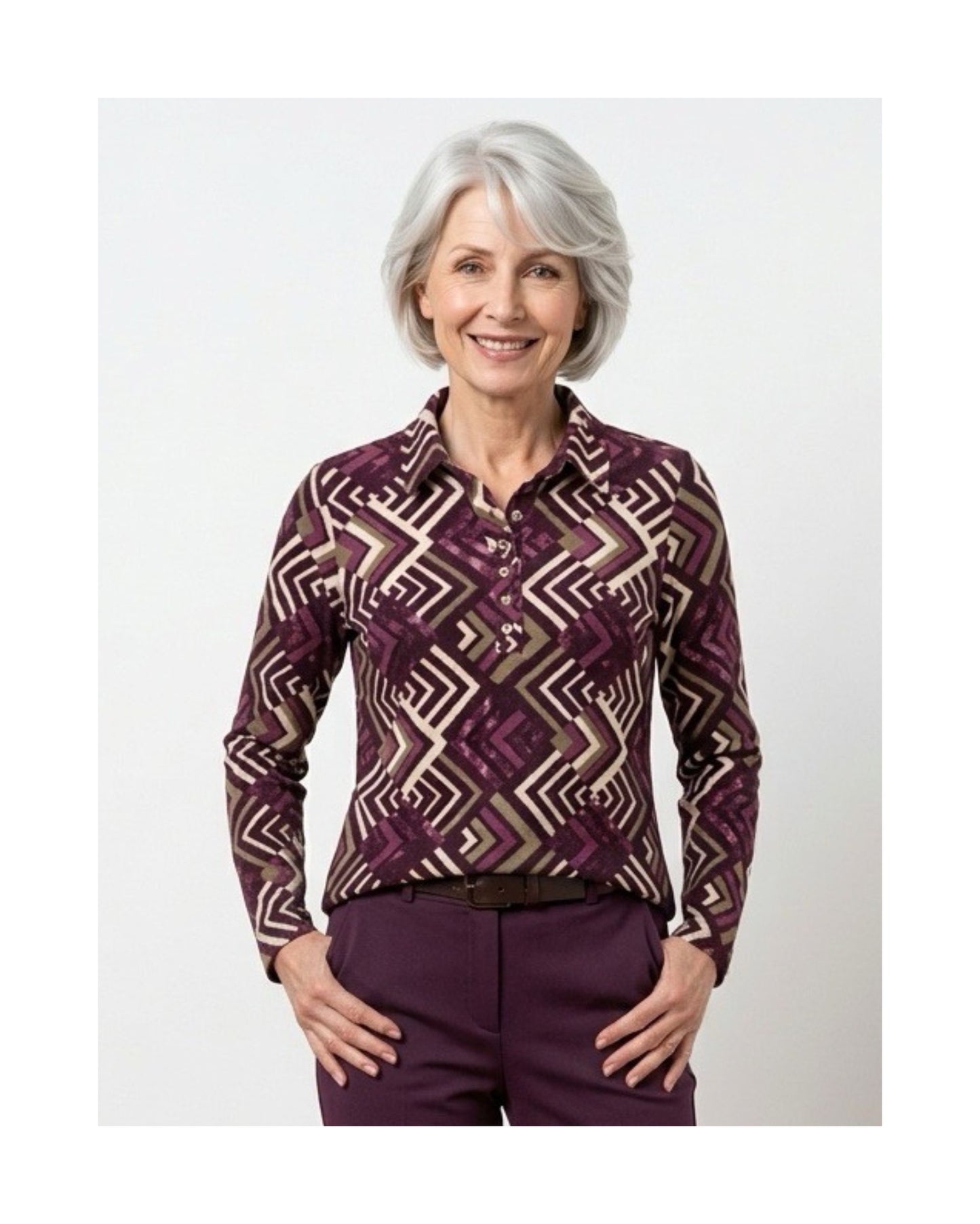 sensia poloshirt fleece feeling met kraag lange mouwen bij Marijke Mode