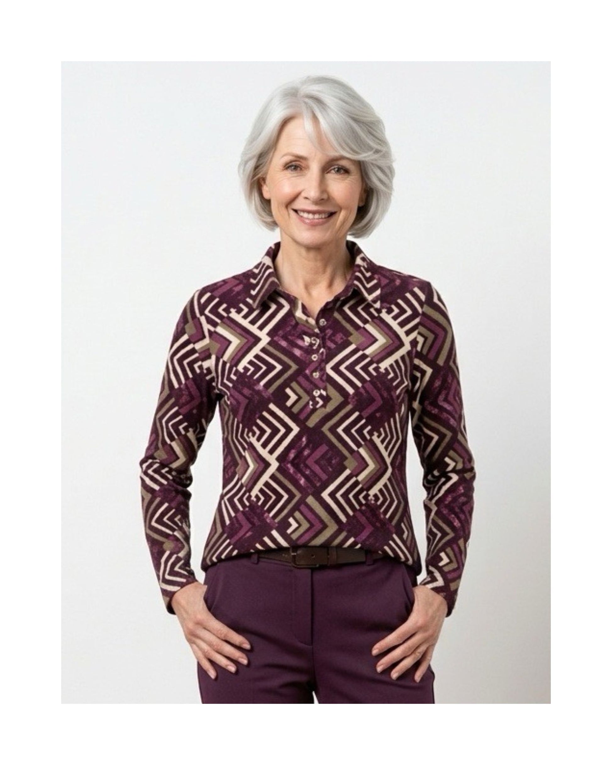 sensia poloshirt fleece feeling met kraag lange mouwen bij Marijke Mode