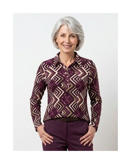 sensia poloshirt fleece feeling met kraag lange mouwen bij Marijke Mode