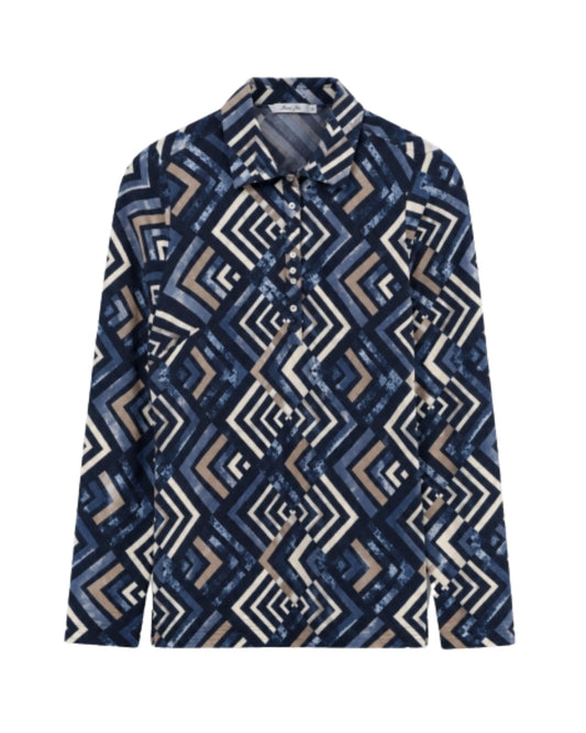 sensia poloshirt fleece feeling met kraag lange mouwen bij Marijke Mode