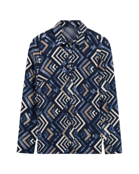 sensia poloshirt fleece feeling met kraag lange mouwen bij Marijke Mode