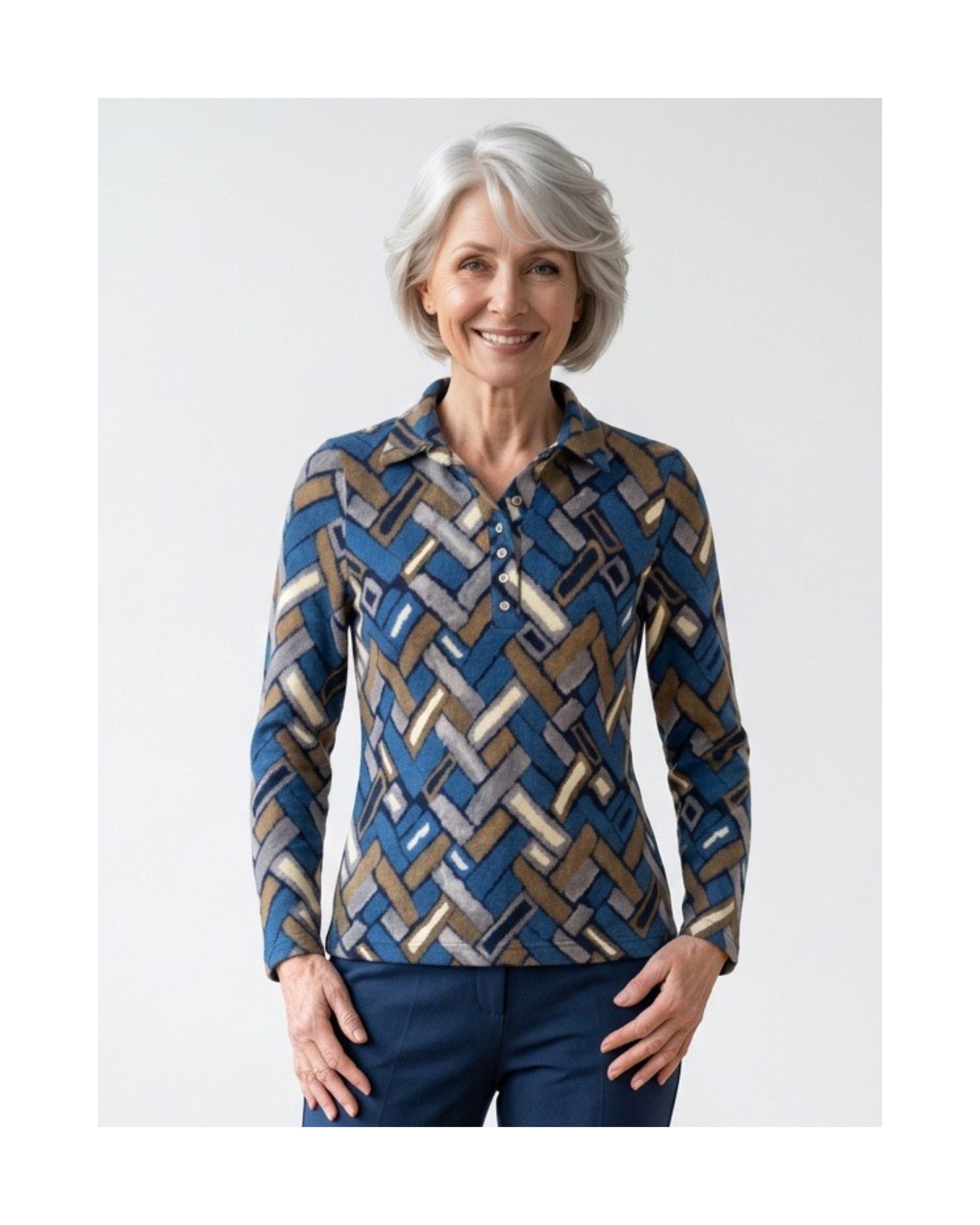 Sensia Fashion dames poloshirt met zachte fleece feeling in najaarskleur, verkrijgbaar bij Marijke Mode