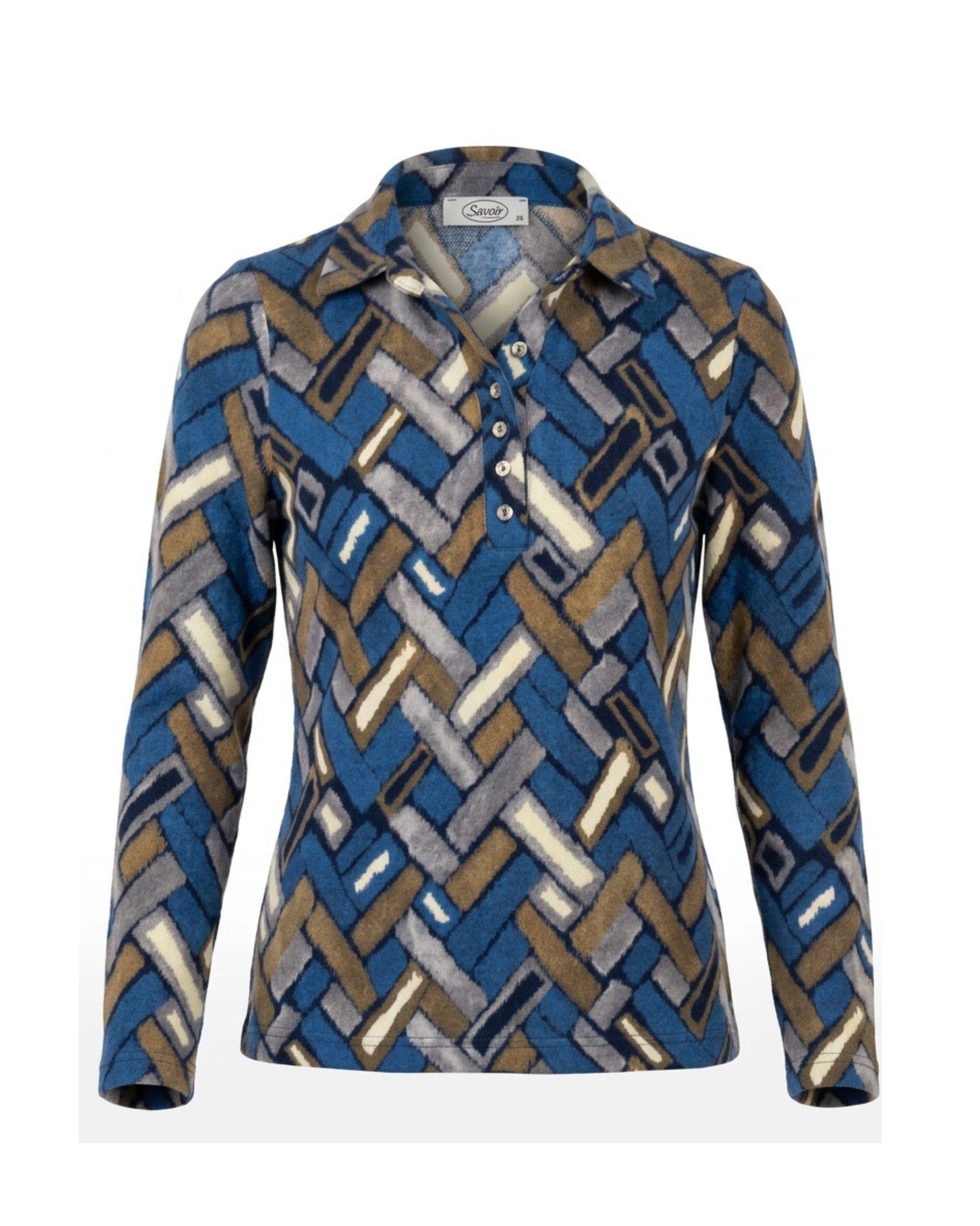 Sensia Fashion dames poloshirt met zachte fleece feeling in najaarskleur, verkrijgbaar bij Marijke Mode