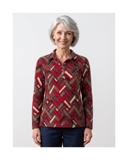 Sensia Fashion dames poloshirt met zachte fleece feeling in najaarskleur, verkrijgbaar bij Marijke Mode