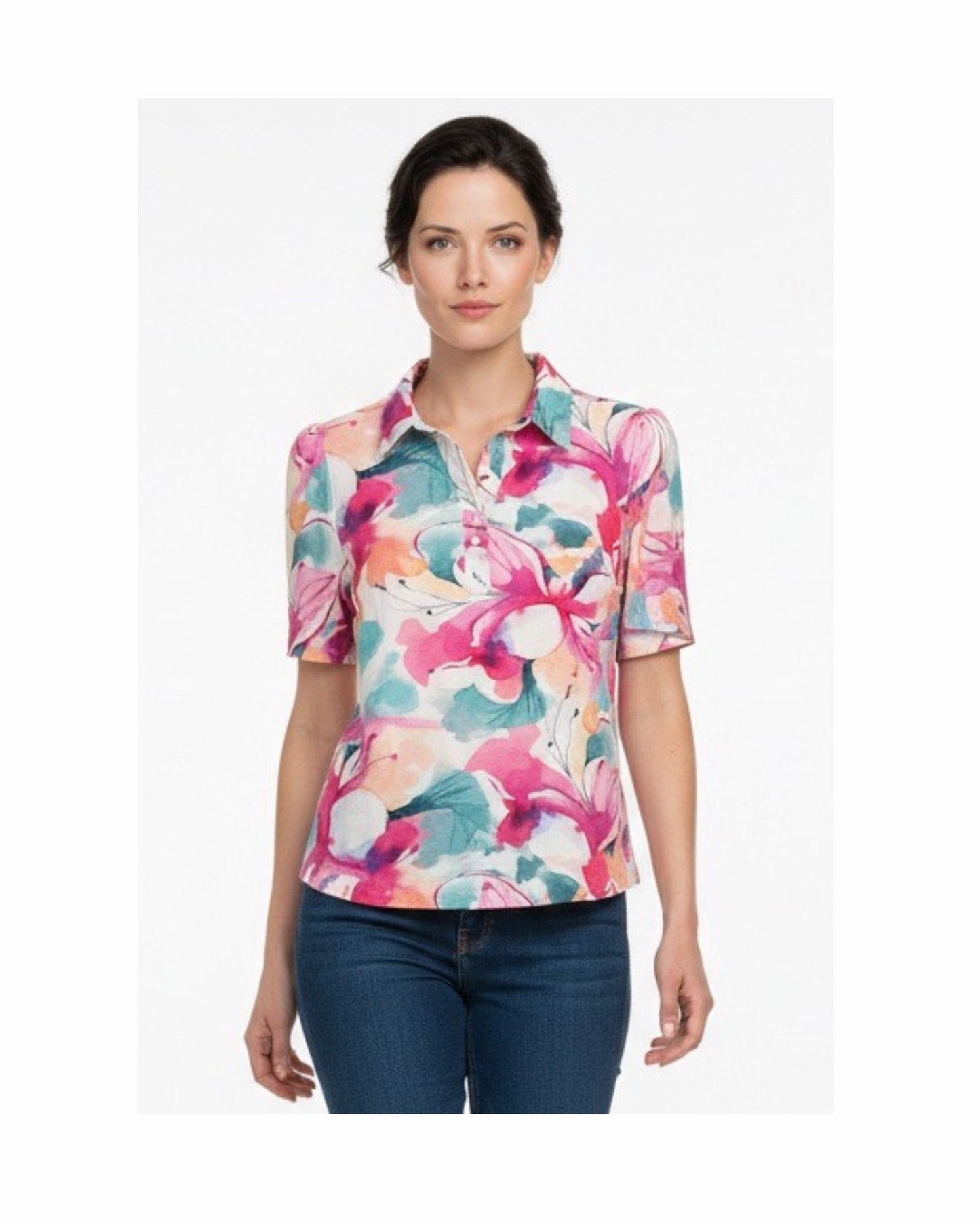 poloshirt met korte mouwen van het merk Sensia Fashion in voorjaarskleuren bij Marijke Mode