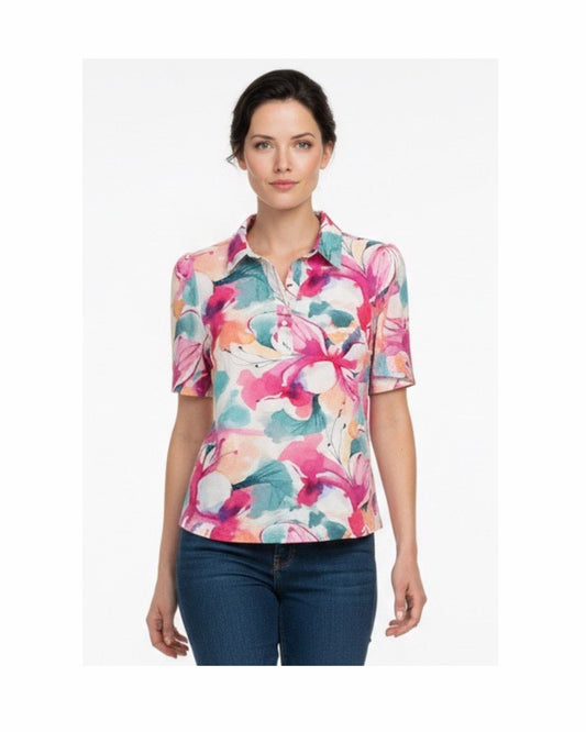 poloshirt met korte mouwen van het merk Sensia Fashion in voorjaarskleuren bij Marijke Mode